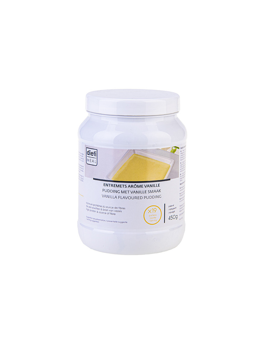 Crema de vainilla rica en proteínas. Bote 450 g