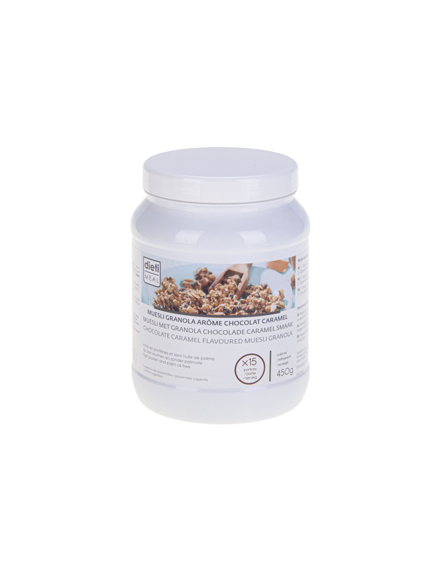 Muesli proteico sabor chocolate y caramelo
